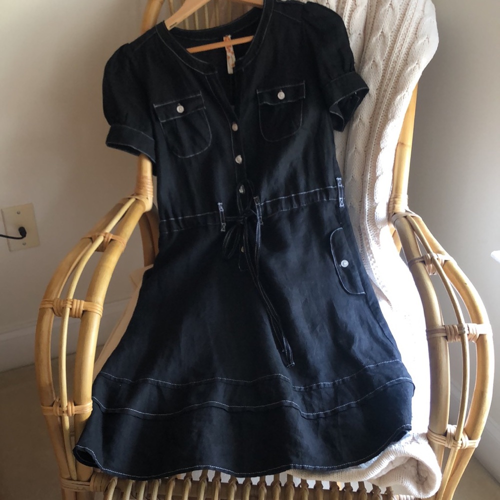 NWT Anthropologie black linen dress. Lightweight, summer staple Maeve label